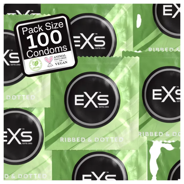 EXS Ribbed & Dotted - riflet, prikket kondom (100 stk)