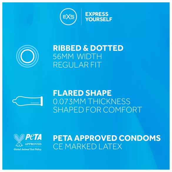 EXS Ribbed & Dotted - riflet, prikket kondom (100 stk)