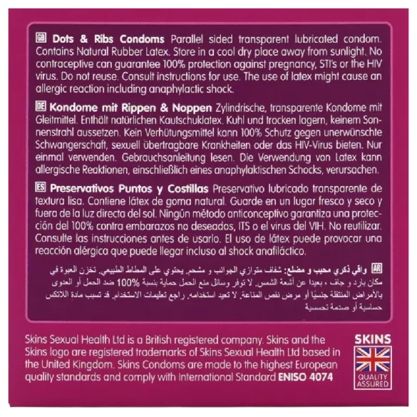 Skins - riflet og prikket kondomer (4 stk)