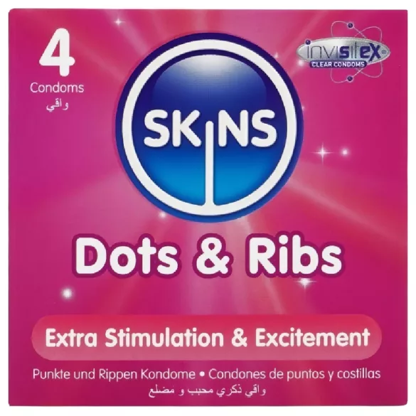 Skins - riflet og prikket kondomer (4 stk)