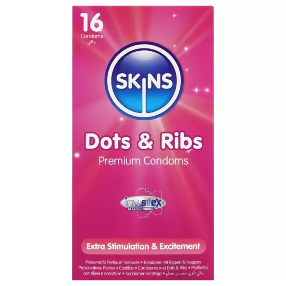 Skins - ribbet og prikket kondomer (16 stk)