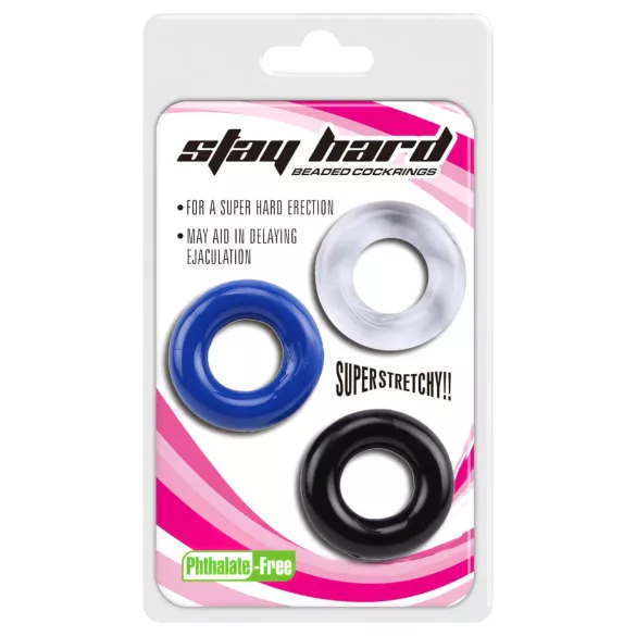 Lonely Stay Hard - fargerikt penisring-sett (3 deler)