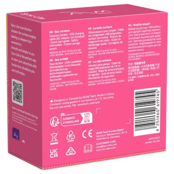 We-Vibe Sync Lite - parvibrator med app- og fjernkontroll (rosa)
