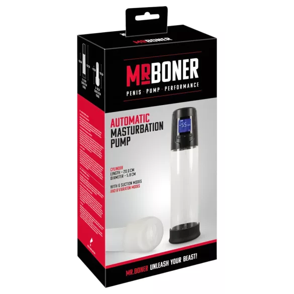 Mister Boner - oppladbar, automatisk penispumpe (svart-gjennomsiktig)
