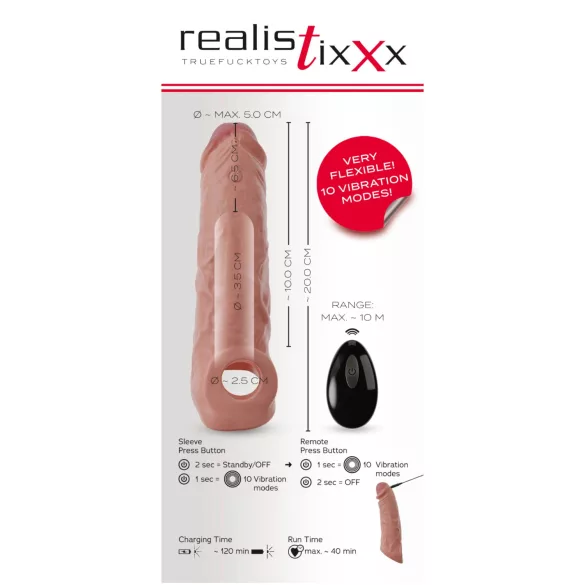 Realistixxx - Radiostyrt Vibrerende Penishylse - Naturlig (20 cm)