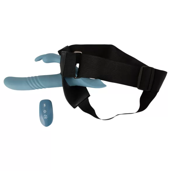You2Toys - 3‑delt påsettbar kaninvibrator med støtefunksjon og fjernkontroll (blå)