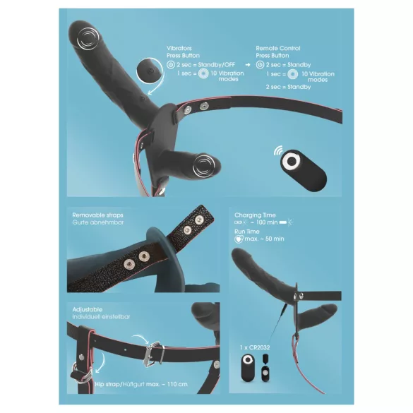 You2Toys - fjernstyrt dobbelt påsettbar vibrator (svart)