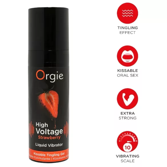 Orgie High Voltage - flytende vibrator - jordbær (15ml)