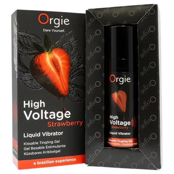 Orgie High Voltage - flytende vibrator - jordbær (15ml)