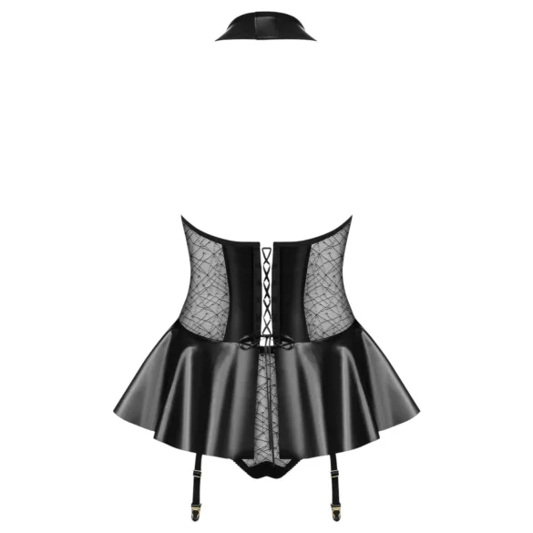 Obsessive - korsett og stringtruse i lakklook (svart) - L/XL