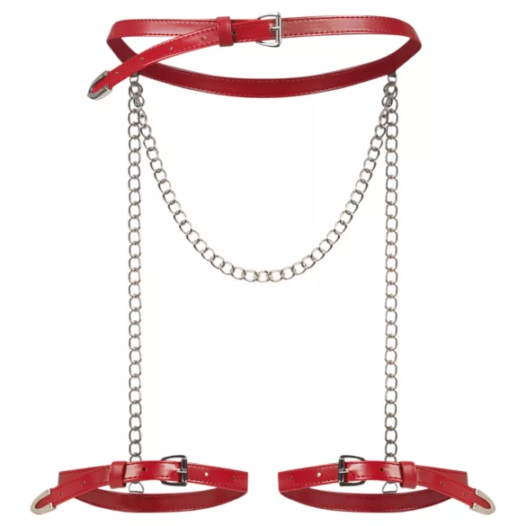 Obsessive Inferro - skinnimitert lårsele med kjetting (rød)