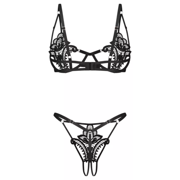 Obsessive Luise - 2-delt undertøyssett med tulipaner (svart) - L/XL