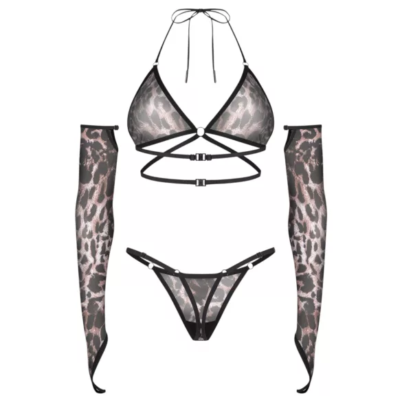Obsessive Addia - leopardmønstret nettingsett - L/XL
