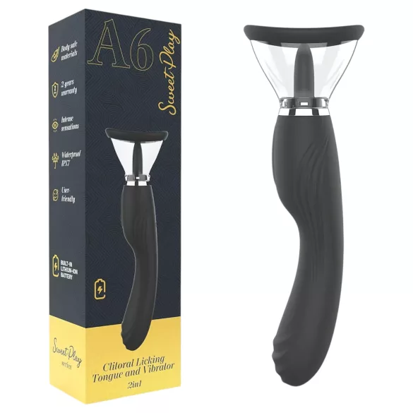 Sweet Play - 2-i-1 vibrator med klittslikker med tunge og sugefunksjon (svart)