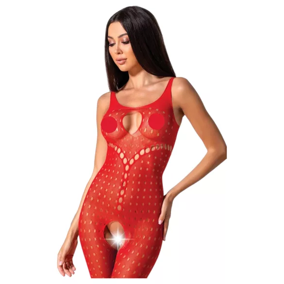 Passion BS078 - prikkete, åpen jumpsuit - rød (S-L)