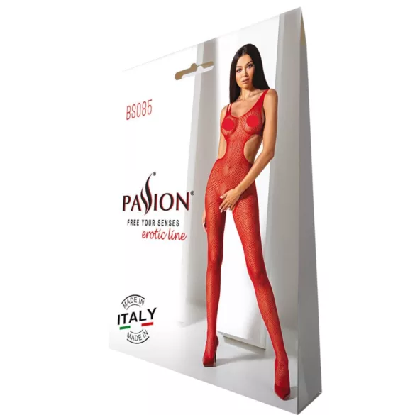 Passion BS085 - mosaikkmønstret, åpen catsuit (rød) - S-L