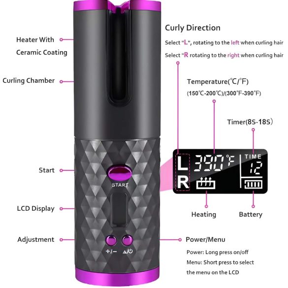 CAC - trådløst krøllejernsett (grå-rosa)