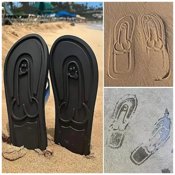Flip-flop sandaler - med penis mønster - svart