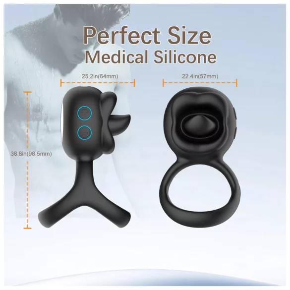 Biu-Biu - penisring og slikkende klitorisvibrator (svart)