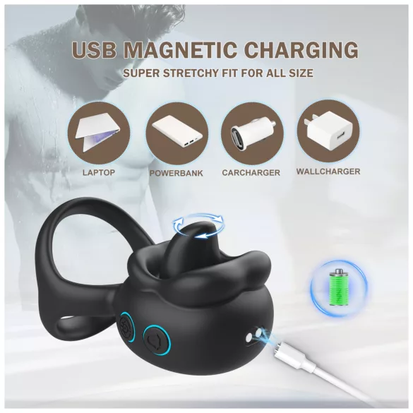 Biu-Biu - penisring og slikkende klitorisvibrator (svart)