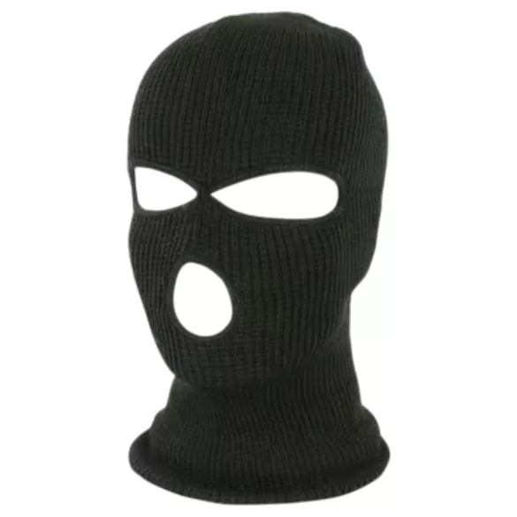 Balaclava - strikket maske med 3 åpninger (svart)