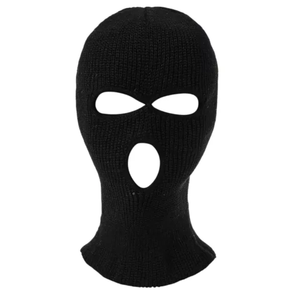 Balaclava - strikket maske med 3 åpninger (svart)