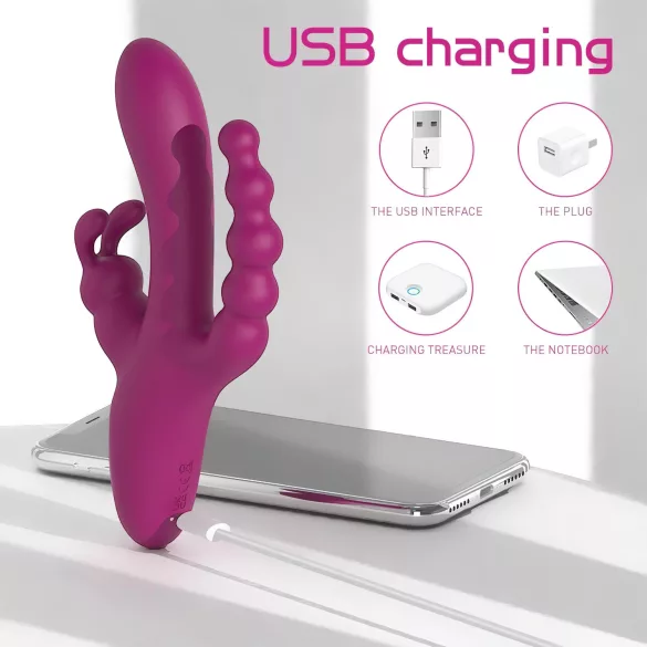Sex HD Joker - oppladbar, vanntett trearmet vibrator (lilla)