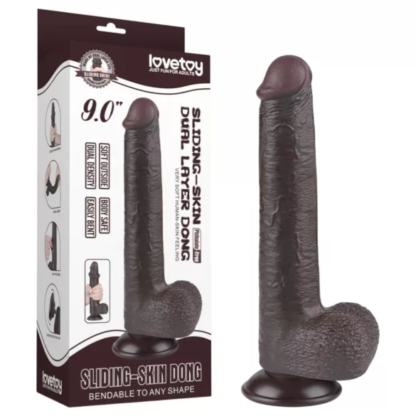Lovetoy Glidende-Hud - sugekopp, dobbeltsjiktdildo - 20,8 cm (brun)