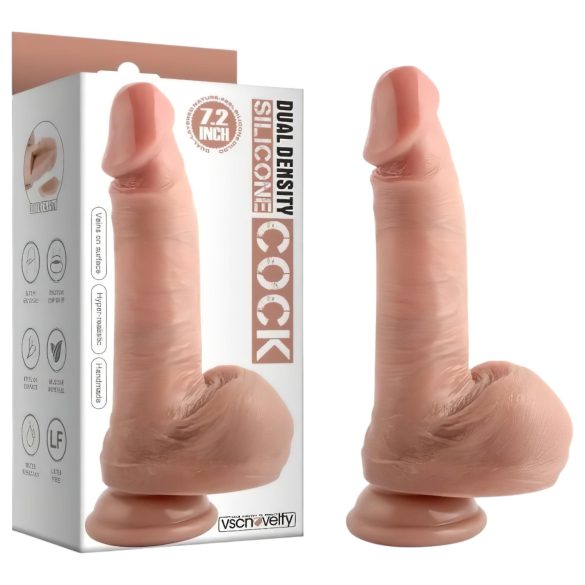 Dual Density - naturtro dildo med sugekopp og baller - 18cm (natur)