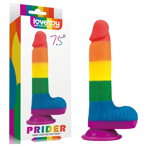 Lovetoy Prider - naturtro dildo med testikler - 20 cm (regnbue)