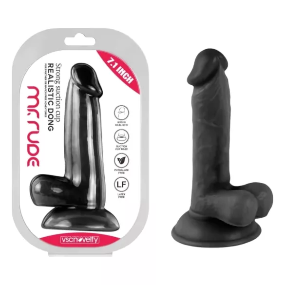 Mr. Rude - Naturtro dildo med sugekopp - 17cm (svart)