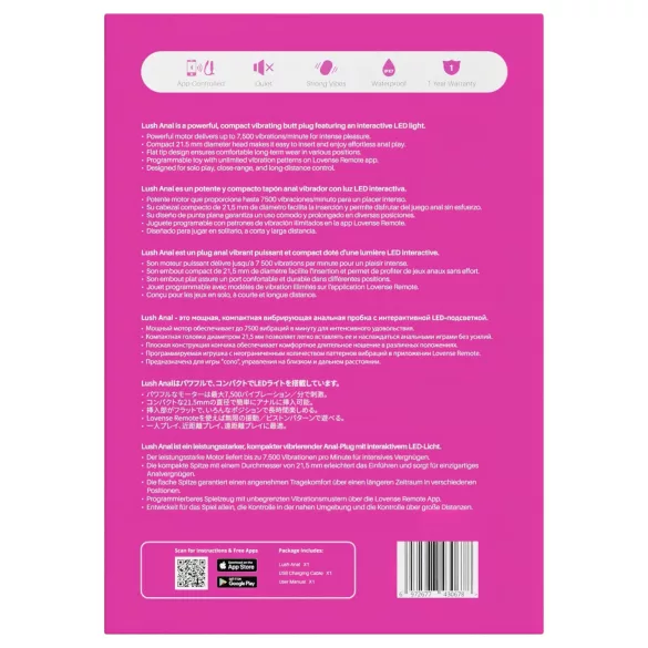 Lovense Lush Anal - App-styrt analvibrator med LED - rosa
