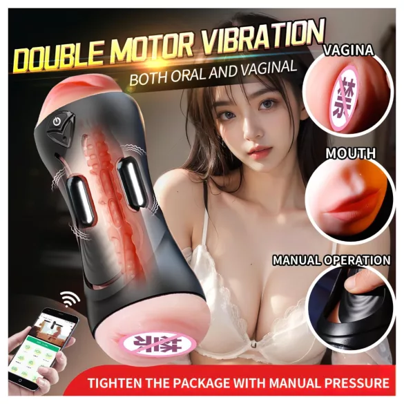 Leopard - munn- og kunstig vagina penisvibrator (natur)