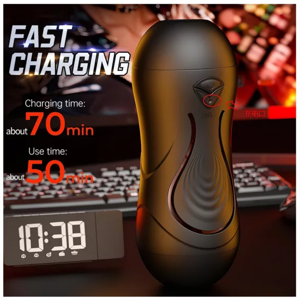 Leopard - munn- og kunstig vagina penisvibrator (natur)