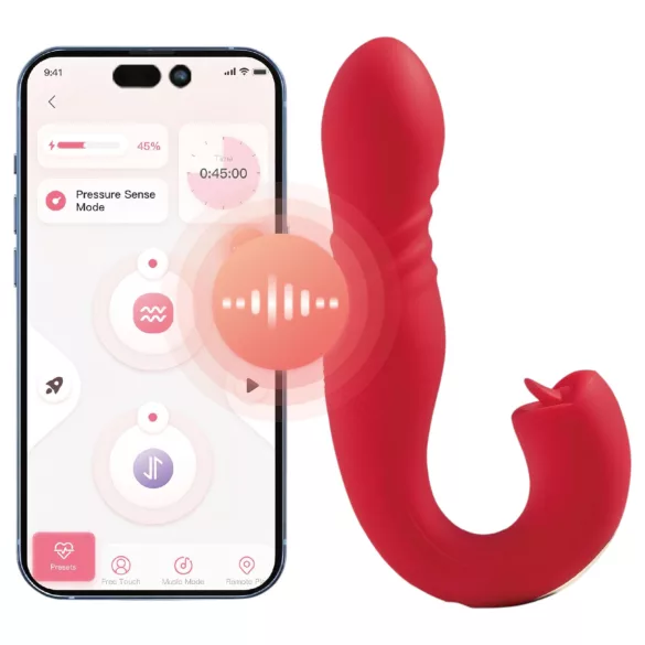 Honey Play Box Joi Thrust 2 - smart støtende, slikkende vibrator (rød)