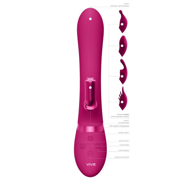 Vive Chou - oppladbar klitorisvibrator med utskiftbare hoder (rosa)