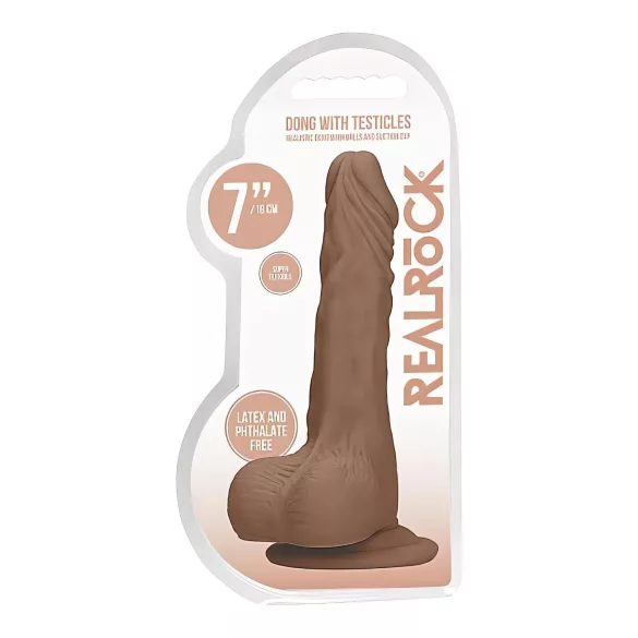 RealRock Dong 7 - naturtro dildo med pung (17 cm) - mørk natur