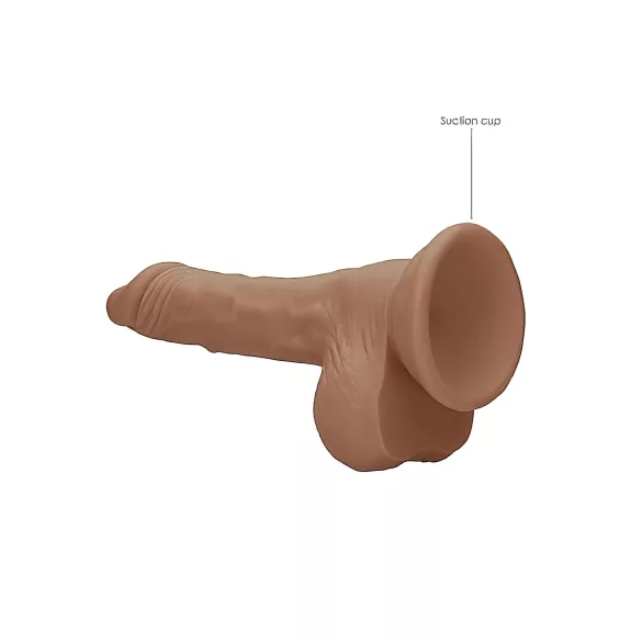 RealRock Dong 7 - naturtro dildo med pung (17 cm) - mørk natur