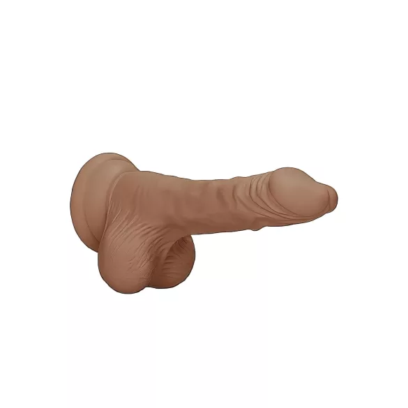 RealRock Dong 7 - naturtro dildo med pung (17 cm) - mørk natur