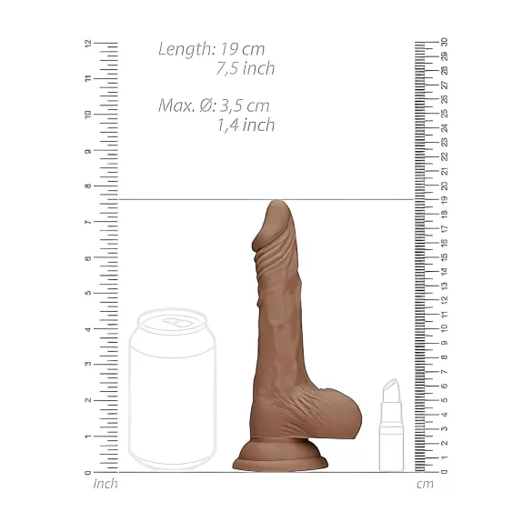 RealRock Dong 7 - naturtro dildo med pung (17 cm) - mørk natur