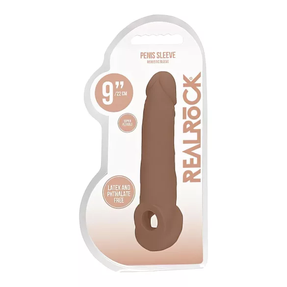 RealRock Penishylse 9 (21,5 cm) - mørk hudfarge