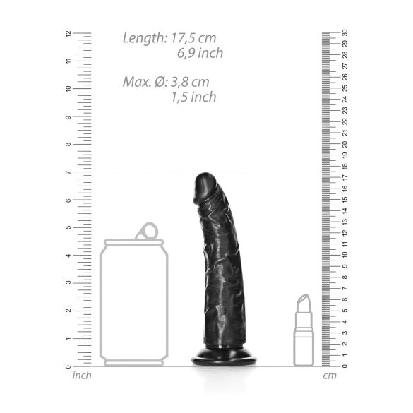 RealRock Slim realistisk dildo - 15,5 cm (svart)