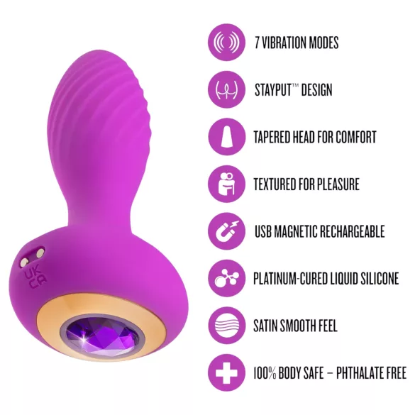 Oh My Gem – Vibrerende analplugg med juvel (lilla)