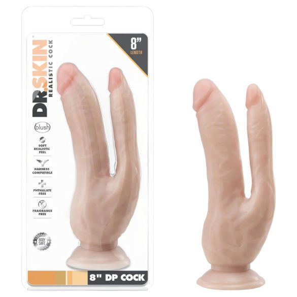 Dr. Skin 8 - dobbel dildo med sugekopp (natur)