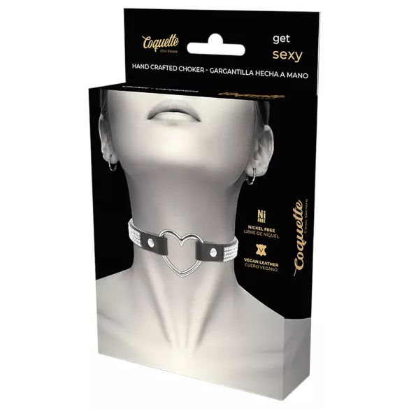 Coquette - strasschoker med hjertvedheng (svart)