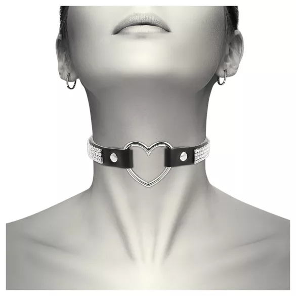 Coquette - strasschoker med hjertvedheng (svart)