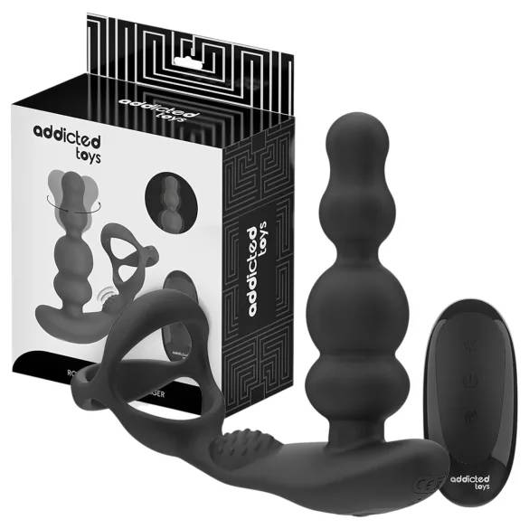 Addicted Toys - roterende analvibrator med penisring (svart)
