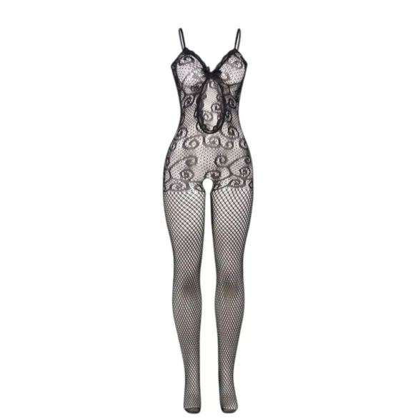 Adalet Many - netting jumpsuit med sløyfe - (svart)