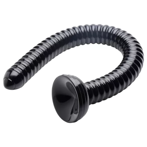 Rillet Slange 19 - sugekopp analdildo (svart)