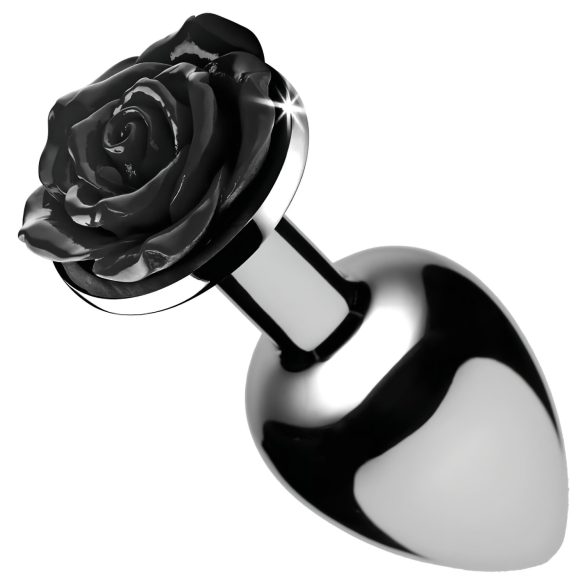 Booty Sparks Black Rose - anodisert analplugg (sølv-svart)